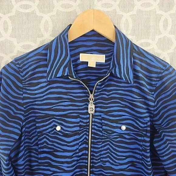 Micheal Kors Zebra Striped Full Zip Women's Long Sleeve Shirt S - Picture 3 of 8